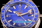 Omega Seamaster Planet Ocean 600M Co-axial GMT Clone Omega 8605 Automatic Full Steel with Blue Dial and and Stick/Arabic Numeral Markers (EF)