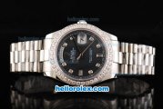 Rolex Day Date II Automatic Movement Full Steel with Diamond Bezel-Diamond Markers and Black MOP Dial