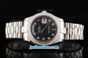 Rolex Day Date II Automatic Movement Full Steel with Diamond Bezel-Diamond Markers and Black MOP Dial