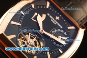 Vacheron Constantin Malte Swiss Tourbillon Manual Winding Rose Gold Case with Black Dial and Black Leather Strap