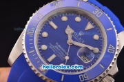 Rolex Submariner Asia 2813 Automatic Steel Case Blue Ceramic Bezel with Blue Dial and Blue Rubber Strap - ETA Coating