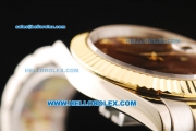 Rolex Datejust II Oyster Perpetual Automatic Movement Brown Dial with Gold Roman Numerals and Gold Bezel-Two Tone Strap