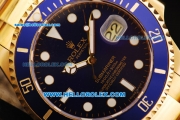 Rolex Submariner Swiss ETA 2836 Automatic Movement Gold Case and Strap with Blue Bezel and White Markers 43mm