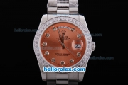 Rolex Day-Date Oyster Perpetual Automatic Rose Red Dial with Diamond Bezel and Marking