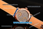 Cartier Rotonde De Asia Manual Winding Rose Gold Case with Diamonds Bezel Blue Dial and White Roman Numeral Markers