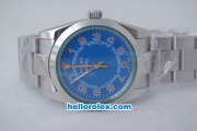 Rolex Air-King Oyster Perpetual Automatic with Full Ocean Blue Dial and Red Number Marking-Green Bezel-2007 Model