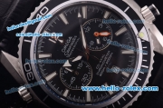 Omega Seamaster Chronograph Miyota Quartz Steel Case with Black Bezel and Black Leather Strap-7750 Coating