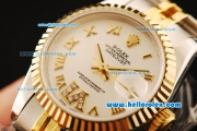 Rolex Datejust Automatic Movement ETA Coating Case with Gold Roman Numerals and Gold Bezel