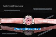 Cartier Ballon Bleu De Medium Chrono Miyota OS20 Quartz Steel Case with Pink Leather Strap Diamonds Markers and Pink MOP Dial