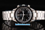 Omega Speedmaster Swiss Valjoux 7750 Chronograph Movement Silver Case with Black Dial-Black Bezel