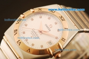 Omega Constellation Swiss ETA 2836 Automatic Steel Case with Rose Gold Bezel and White Dial-Two Tone Strap