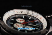 Breitling Chrono-Matic Chronograph Quartz Movement PVD Bezel with Black Dial and Silver Subdials-Black Leather Strap