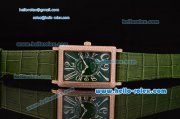 Franck Muller Long Island Swiss Quartz Rose Gold Case Diamond Bezel with Green Leather Strap and Green Dial