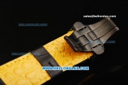 Ferrari Chronograph Miyota Quartz Movement PVD Case with White/Yellow Arabic Numerals - Black Leather Strap