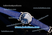 Cartier Ronde Solo Swiss ETA 2836 Automatic Steel Case with White Roman Numeral Markers Blue Dial and Blue Leather Strap