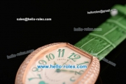 Franck Muller Heart Swiss Quartz Rose Gold Case with Green Leather Strap Diamond Bezel and White Dial - ETA Coating