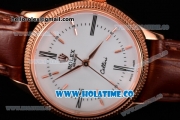 Rolex Cellini Time Asia 2813 Automatic Rose Gold Case with White Dial Brown Leather Strap and Stick/Roman Numeral Markers