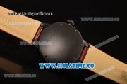 Cartier Rotonde De Miyota Quartz PVD Case with Black Dial and Brown Leather Strap