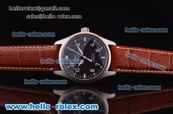 IWC Pilot Asia 2892 Automatic Steel Case with Black Dial and Brown Leather Strap