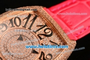 Franck Muller Cintree Curvex Swiss Quartz Rose Gold/Diamonds Case with Diamonds Dial and Hot Pink Leather Strap