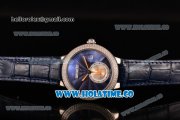 Cartier Rotonde De Swiss Quartz Steel Case with Blue Guilloche Dial Diamonds Bezel and Blue Leather Strap