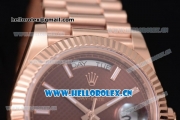 Rolex Day Date II Swiss ETA 2836 Automatic Rose Gold Case/Bracelet with Brown Dial and Stick Markers (BP)