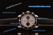 Breitling Superocean Swiss Valjoux 7750 Automatic Steel Case with White Dial and Black Leather Strap