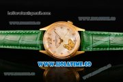 Vacheron Constantin Metiers d'Art Swiss ETA 2824 Automatic Yellow Gold Case with White MOP Dial Green Leather Strap and Diamonds Bezel