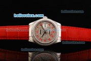 Rolex Datejust Oyster Perpetual Automatic Movement Diamond Dial with Diamond Bezel and Red Leather Strap