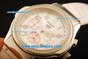 Hublot MDM Chronograph Swiss ETA Quartz Steel Case with Diamond Bezel and White MOP Dial-White Rubber Strap