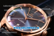 Omega De Ville Tresor Master Co-Axial Clone Omega 8801 Automatic Rose Gold Case with Blue Dial and Black Leather Strap - 1:1 Original