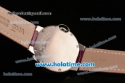 Cartier Ballon Bleu Swiss Quartz Steel Case with Burgundy Leather Strap White Markers and Burgundy Dial