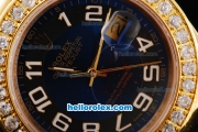 Rolex Datejust Oyster Perpetual Automatic Movement RG Case with Black Dial and Numeral Marker-Diamond Bezel