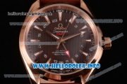 Omega Aqua Terra 150 M GMT Clone Omega 8615 Automatic Rose Gold Case with Brown Dial Stick Markers and Brown Leather Strap (EF)