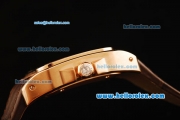 Cartier Santos 100 Swiss ETA 2671 Automatic Movement Rose Gold Case with Diamond Bezel and Brown Leather Strap