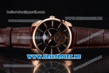 Parmigiani Tonda Tourbillon Asia ST25 Automatic Rose Gold Case with Black Dial and Brown Leather Strap Stick Markers