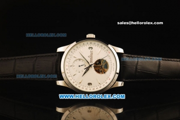 Jaeger Lecoultre Master Tourbillon Automatic Movement White Dial with Silver Arrow Markers and Black Leather Strap