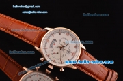 IWC Portuguese Chronograph Japanese Miyota OS20 Quartz Rose Gold Case with Brown Leather Strap and White Dial