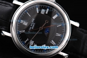 Patek Philippe Calatrava Automatic Movement Silver Case with Black Dial-White Roman Markers and Black Leather Strap