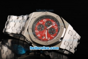 Audemars Piguet Royal Oak Offshore Japanese Miyota Quartz Movement with Red/Black Dial and Silver Case-SS Strap