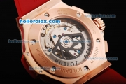 Hublot Big Bang Chronograph Swiss Valjoux 7750 Automatic Movement White Dial with Pink Diamond Bezel and Red Rubber Strap