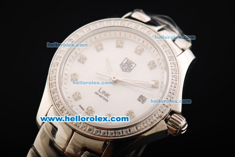 Tag Heuer Link 200 Meters Swiss Quartz Movement White Dial with Diamond Bezel/Markers and SS Strap-Lady Model - Click Image to Close
