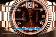 Rolex Datejust Swiss ETA 2671 Automatic Rose Gold Case with Brown Dial Diamonds Markers and Rose Gold Bracelet (BP)