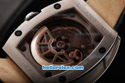 Richard Mille RM 005 Automatic Movement Silver Case with Yellow Border and Silver Rome Numeral Marker-Black Leather Strap