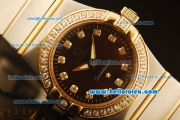 Omega Constellation Swiss Quartz Steel Case with Diamond Bezel and Brown Dial-Two Tone Strap