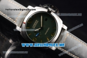 Panerai Luminor Marina 1950 3 Days PAM 033 Asia ST25 Automatic Steel Case with Green Dial and Grey Leather Strap Stick/Arabic Numeral Markers