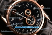 Tag Heuer Mikrograph Chrono Miyota OS10 Quartz Rose Gold Case with Black Leather Strap and Black Dial