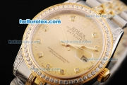 Rolex Datejust Automatic Movement Golden Dial with Diamond Markers and Two Tone Strap