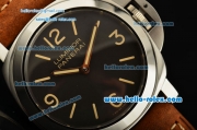 Panerai Luminor Base Special Edition PAM 390 Swiss ETA 6497 Manual Winding Steel Case with Brown Leather Strap Black Dial and Numeral Markers