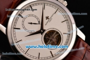 Vacheron Constantin Patrimony Asia 2813 Automatic Steel Case with Brown Leather Strap White Dial and Stick Markers